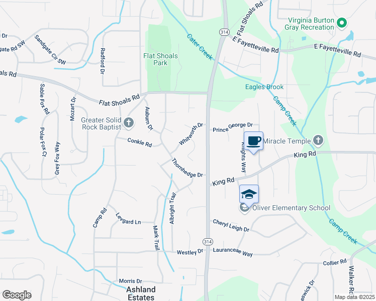 map of restaurants, bars, coffee shops, grocery stores, and more near 6333 Woodstock Lane in Riverdale