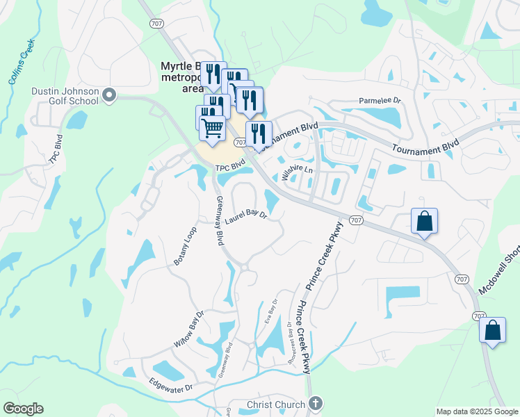 map of restaurants, bars, coffee shops, grocery stores, and more near 373 Green Creek Bay Circle in Murrells Inlet