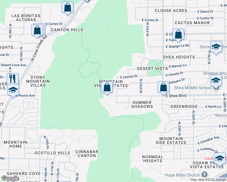 map of restaurants, bars, coffee shops, grocery stores, and more near 2101 East Christy Drive in Phoenix