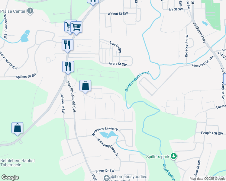 map of restaurants, bars, coffee shops, grocery stores, and more near 9135 Bandywood Way Southwest in Covington
