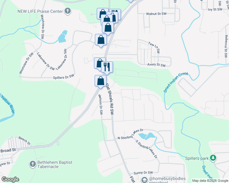 map of restaurants, bars, coffee shops, grocery stores, and more near 9195 Saunders Drive Southwest in Covington