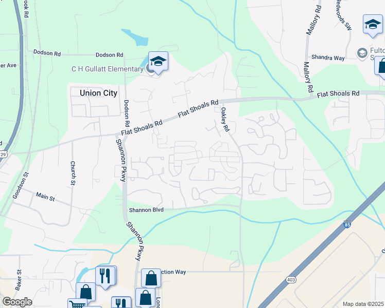 map of restaurants, bars, coffee shops, grocery stores, and more near 5320 Oakley Commons Boulevard in Union City