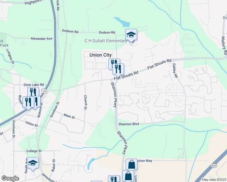 map of restaurants, bars, coffee shops, grocery stores, and more near 6305 Shannon Parkway in Union City