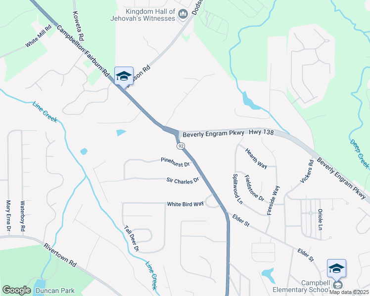 map of restaurants, bars, coffee shops, grocery stores, and more near 6390 Georgia 92 in Fairburn