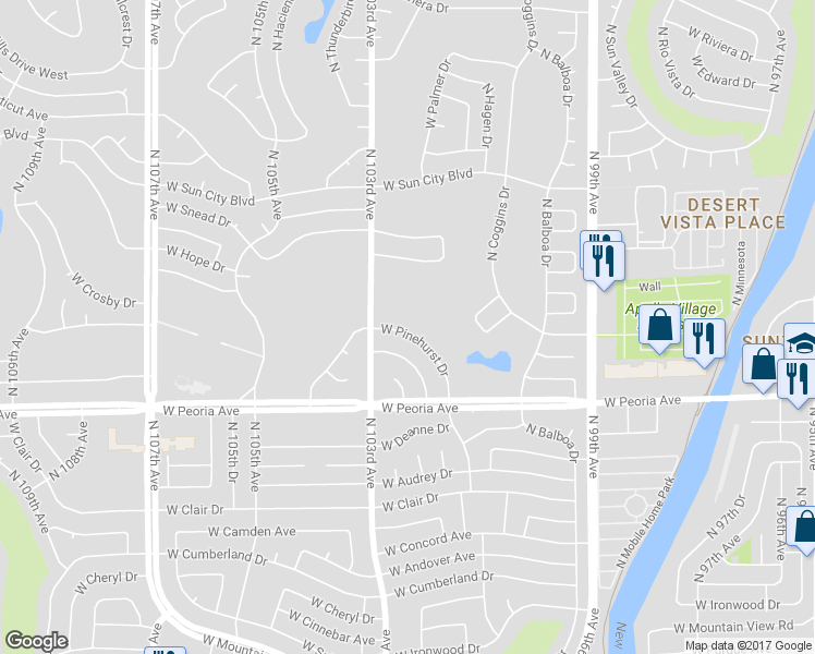 map of restaurants, bars, coffee shops, grocery stores, and more near 10226 West Pinehurst Drive in Sun City