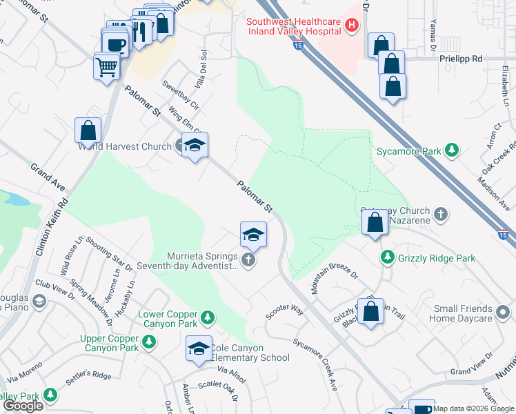 map of restaurants, bars, coffee shops, grocery stores, and more near 23304 Copa De Oro Court in Murrieta