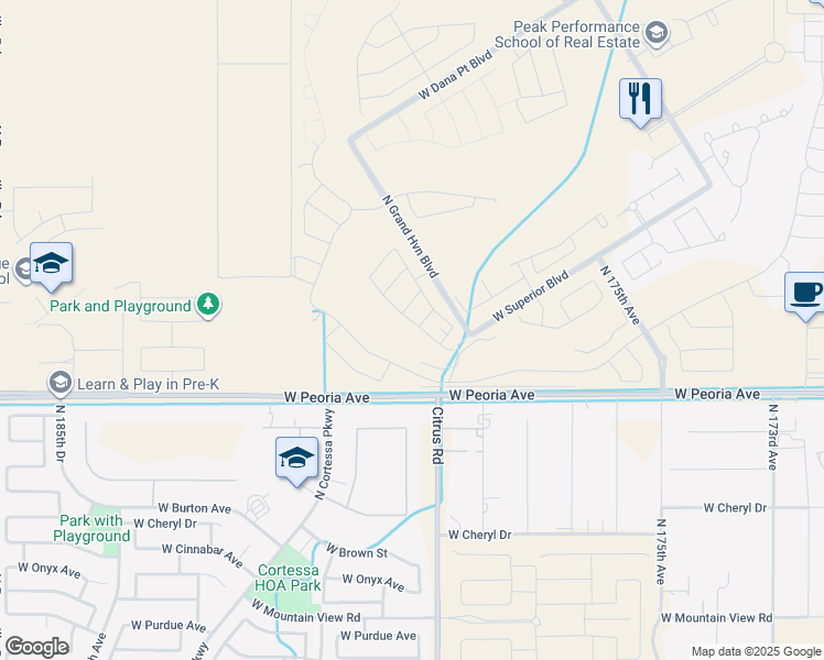 map of restaurants, bars, coffee shops, grocery stores, and more near 10738-11440 North Citrus Road in Waddell