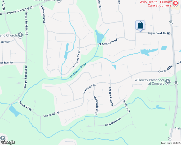 map of restaurants, bars, coffee shops, grocery stores, and more near 531 Sugar Valley Trail Southeast in Conyers