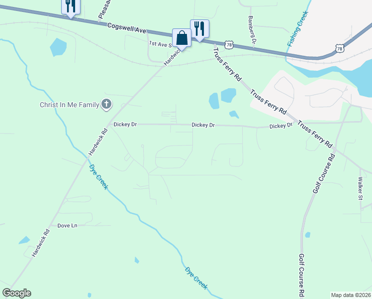 map of restaurants, bars, coffee shops, grocery stores, and more near 370 Dickey Drive in Pell City