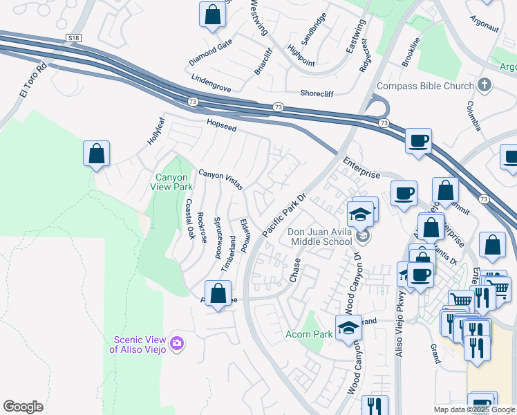 map of restaurants, bars, coffee shops, grocery stores, and more near 34 Iron Bark in Aliso Viejo