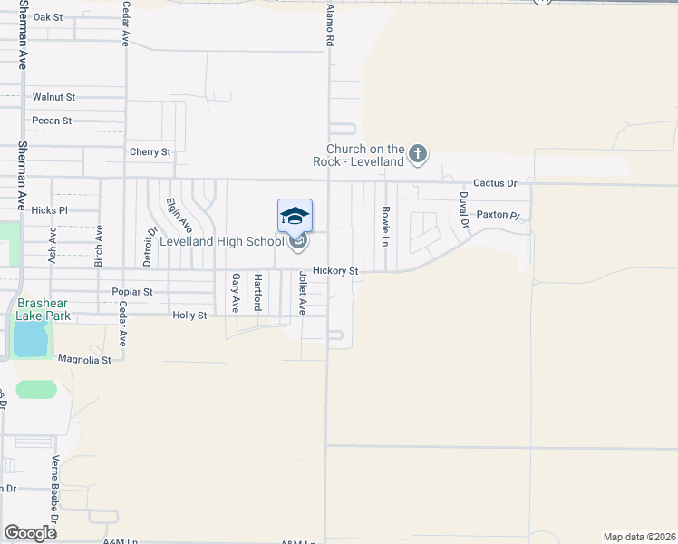 map of restaurants, bars, coffee shops, grocery stores, and more near 761 Alamo Road in Levelland