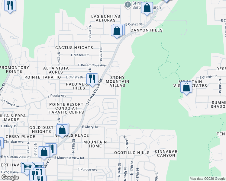 map of restaurants, bars, coffee shops, grocery stores, and more near 10631 North 15th Way in Phoenix