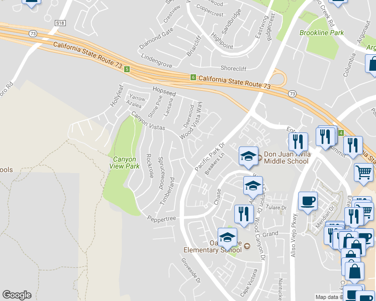 map of restaurants, bars, coffee shops, grocery stores, and more near 47 Red Bud in Aliso Viejo
