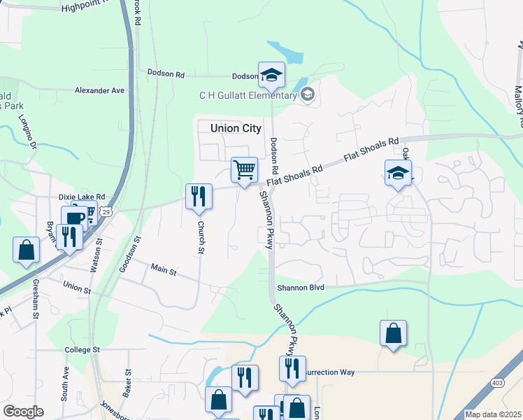 map of restaurants, bars, coffee shops, grocery stores, and more near 6305 Shannon Parkway in Union City