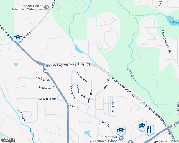 map of restaurants, bars, coffee shops, grocery stores, and more near 360 Chimney Court in Fairburn