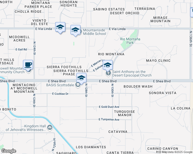 map of restaurants, bars, coffee shops, grocery stores, and more near 12865 East Sahuaro Drive in Scottsdale