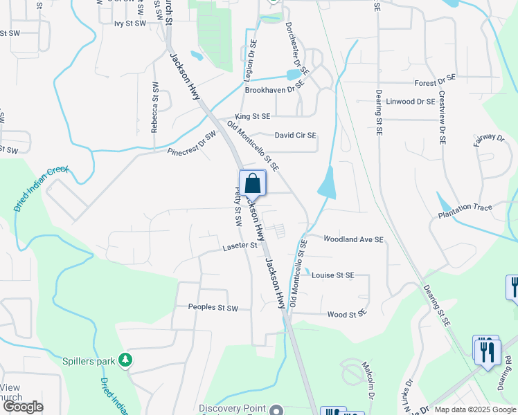 map of restaurants, bars, coffee shops, grocery stores, and more near 6125 Jackson Highway in Covington