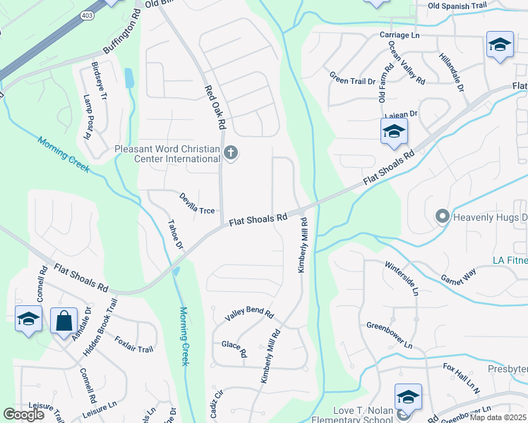 map of restaurants, bars, coffee shops, grocery stores, and more near 3049 Flat Shoals Road in Atlanta