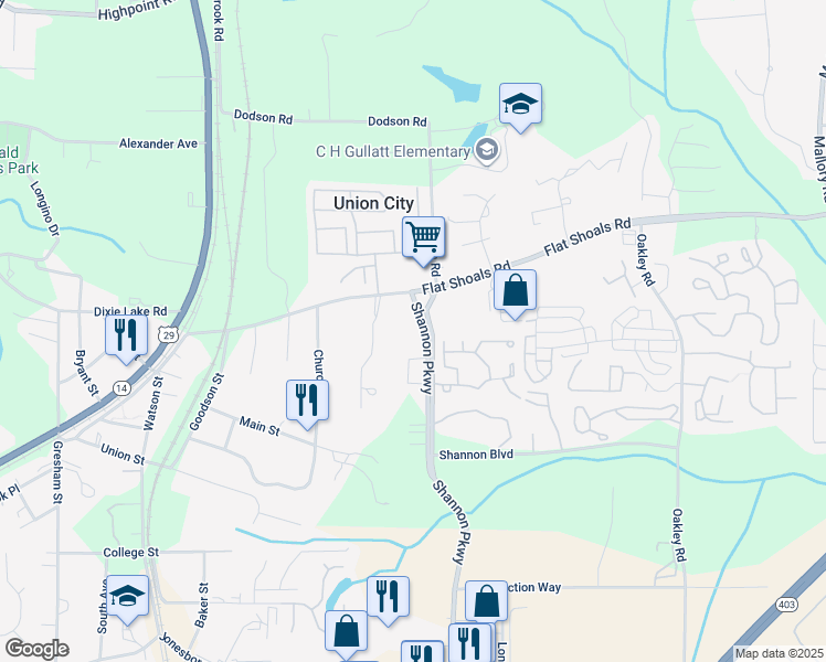 map of restaurants, bars, coffee shops, grocery stores, and more near 4700 Flat Shoals Road in Union City