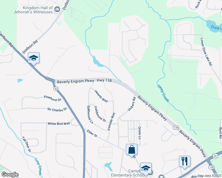 map of restaurants, bars, coffee shops, grocery stores, and more near 360 Chimney Court in Fairburn