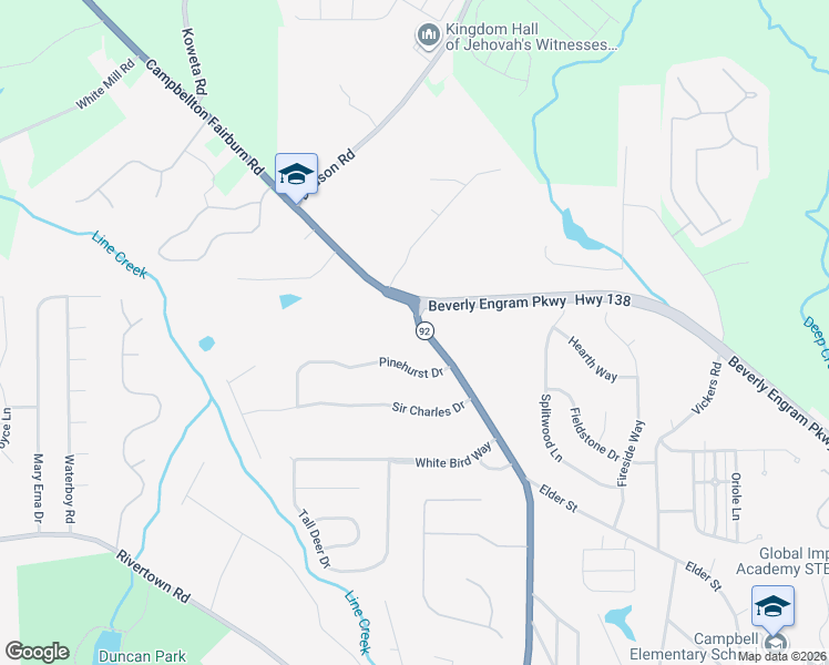 map of restaurants, bars, coffee shops, grocery stores, and more near 6375 Campbellton Fairburn Road in Fairburn