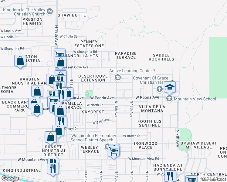 map of restaurants, bars, coffee shops, grocery stores, and more near 1520 West Peoria Avenue in Phoenix
