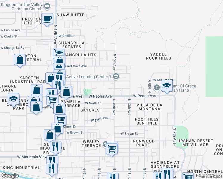 map of restaurants, bars, coffee shops, grocery stores, and more near 1520 West Peoria Avenue in Phoenix