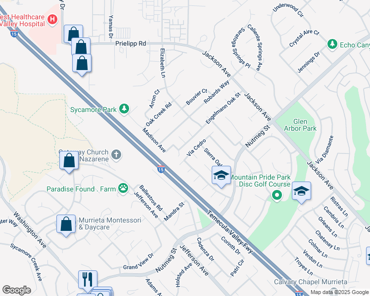 map of restaurants, bars, coffee shops, grocery stores, and more near 41205 Engelmann Oak Street in Murrieta