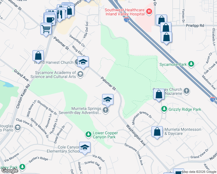 map of restaurants, bars, coffee shops, grocery stores, and more near 23292 Copa De Oro Court in Murrieta