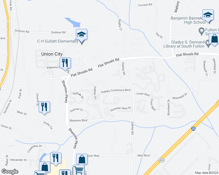 map of restaurants, bars, coffee shops, grocery stores, and more near 8140 Oakley Circle in Union City