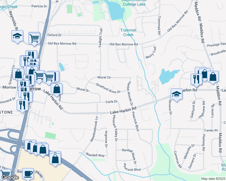 map of restaurants, bars, coffee shops, grocery stores, and more near in Morrow