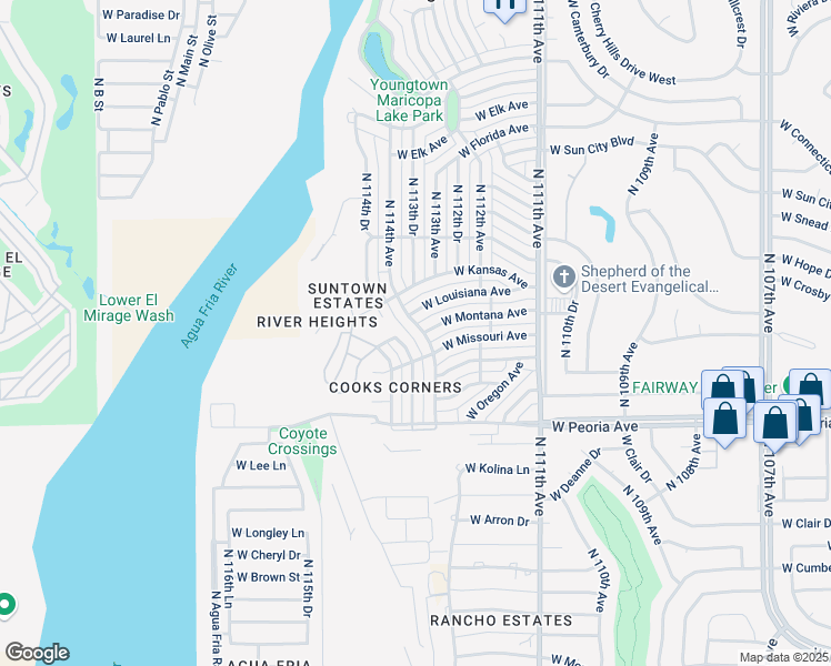 map of restaurants, bars, coffee shops, grocery stores, and more near 11273 West Louisiana Avenue in Youngtown