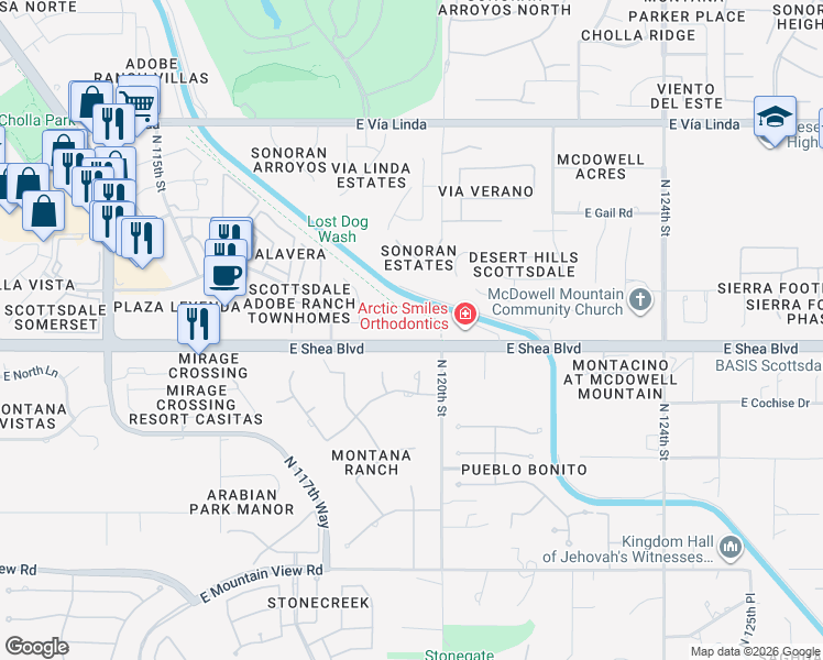 map of restaurants, bars, coffee shops, grocery stores, and more near 11949 East Becker Lane in Scottsdale