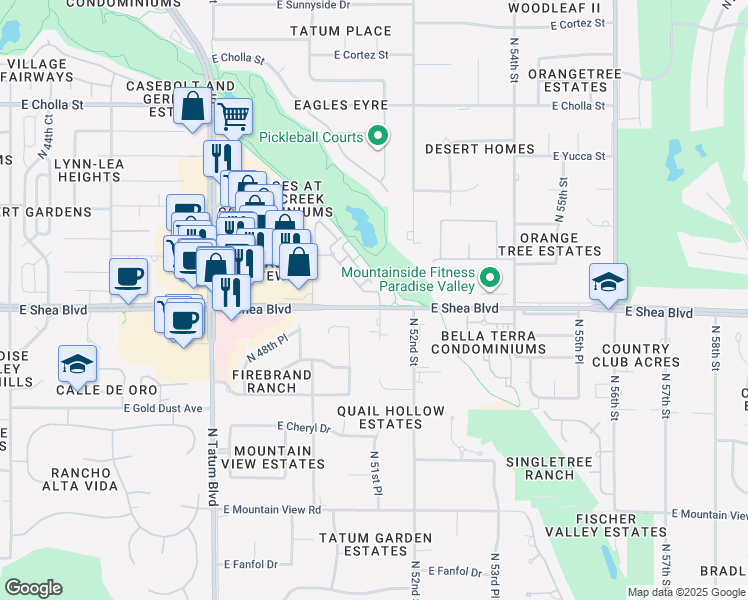 map of restaurants, bars, coffee shops, grocery stores, and more near 5122 East Shea Boulevard in Scottsdale