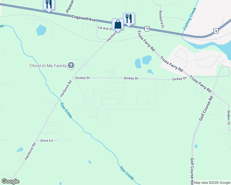 map of restaurants, bars, coffee shops, grocery stores, and more near 370 Dickey Drive in Pell City