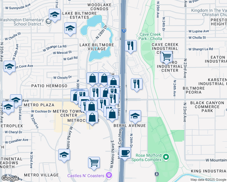 map of restaurants, bars, coffee shops, grocery stores, and more near 2738 West Peoria Avenue in Phoenix