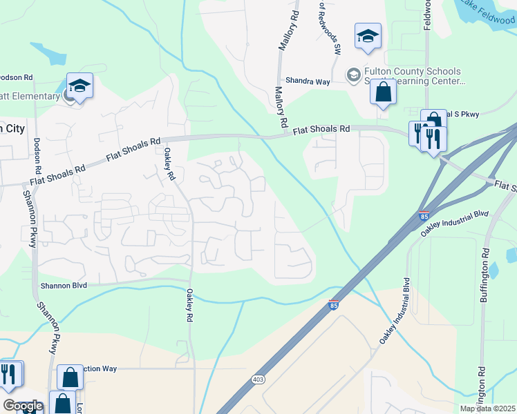 map of restaurants, bars, coffee shops, grocery stores, and more near 4300 Flat Shoals Road in Union City