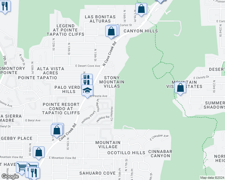 map of restaurants, bars, coffee shops, grocery stores, and more near 10631 North 15th Way in Phoenix