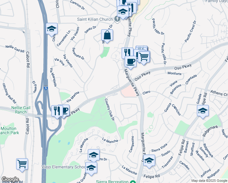 map of restaurants, bars, coffee shops, grocery stores, and more near 26699 Oso Parkway in Mission Viejo