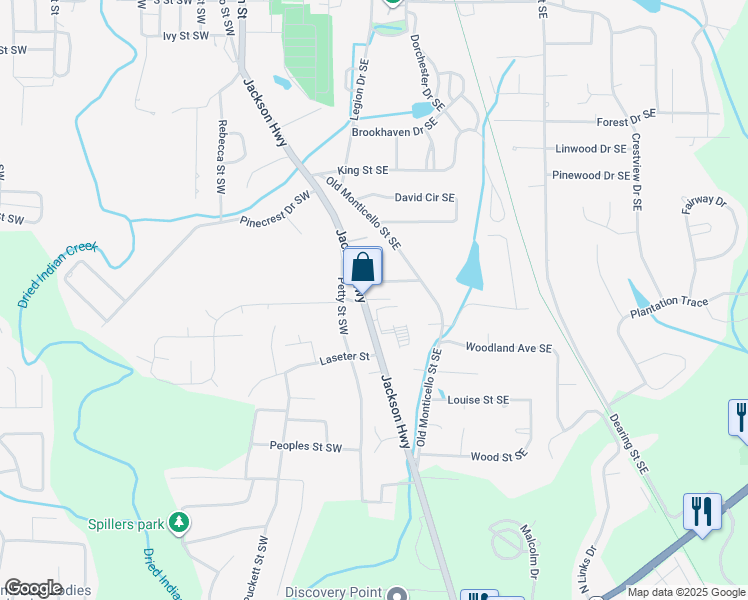 map of restaurants, bars, coffee shops, grocery stores, and more near 6125 Jackson Highway in Covington