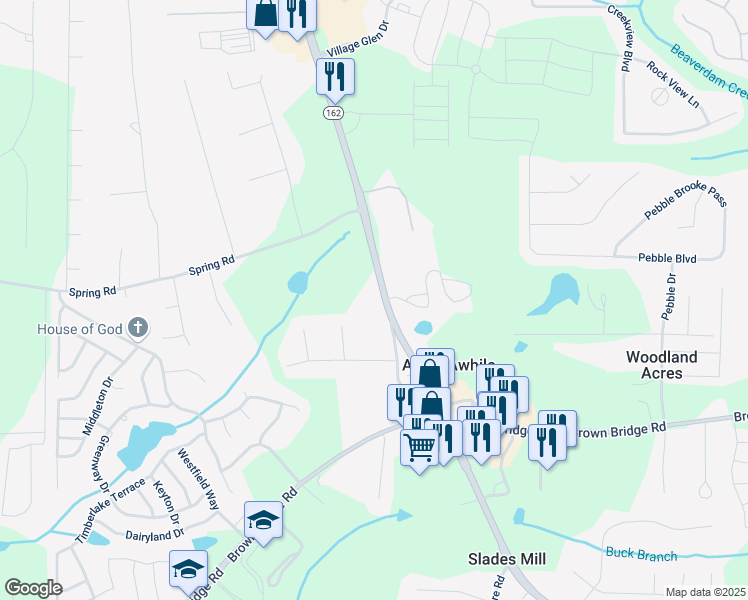 map of restaurants, bars, coffee shops, grocery stores, and more near 4009 Salem Road in Covington