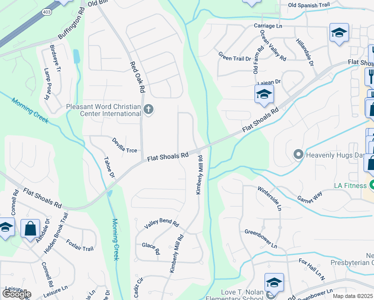 map of restaurants, bars, coffee shops, grocery stores, and more near 3015 Flat Shoals Road in Atlanta