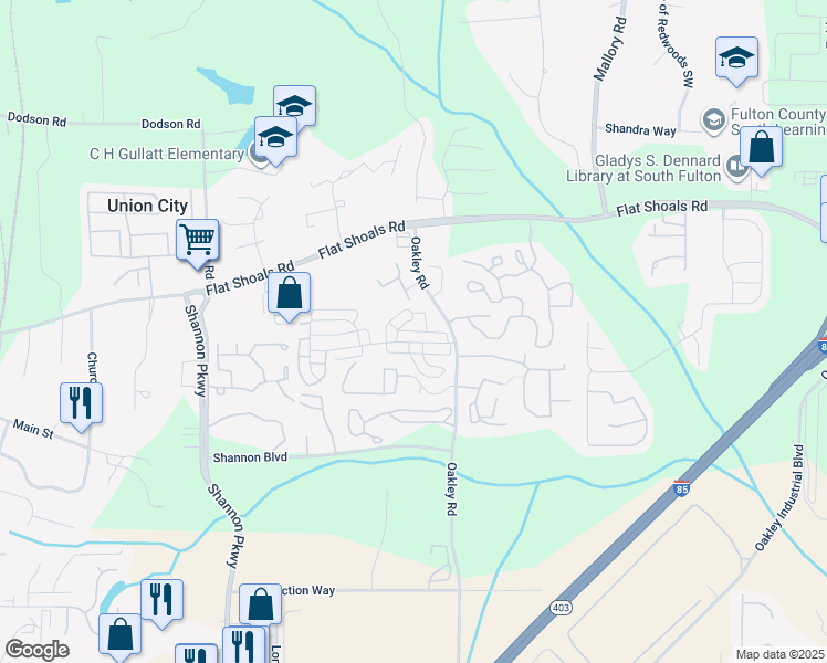 map of restaurants, bars, coffee shops, grocery stores, and more near 7200 Oakley Court in Union City