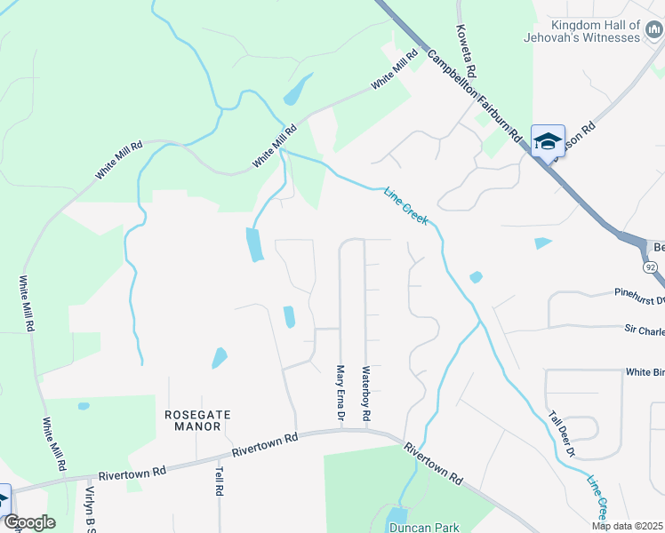map of restaurants, bars, coffee shops, grocery stores, and more near 600 Mary Erna Drive in Fairburn