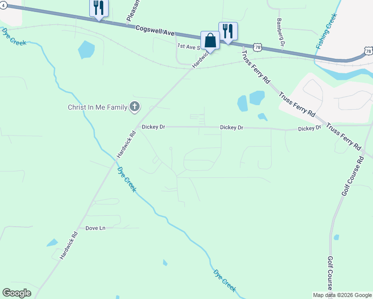map of restaurants, bars, coffee shops, grocery stores, and more near 300 Dickey Drive in Pell City