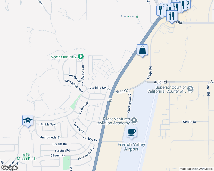 map of restaurants, bars, coffee shops, grocery stores, and more near 36905 Capricious Lane in Murrieta