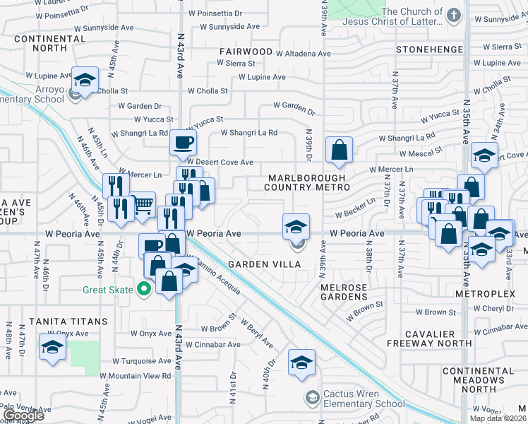 map of restaurants, bars, coffee shops, grocery stores, and more near 4040 West Peoria Avenue in Phoenix