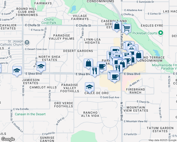 map of restaurants, bars, coffee shops, grocery stores, and more near 4507 East Becker Lane in Phoenix