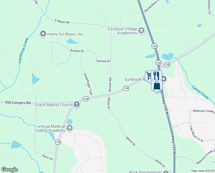 map of restaurants, bars, coffee shops, grocery stores, and more near 57 Bowen Road in Stockbridge