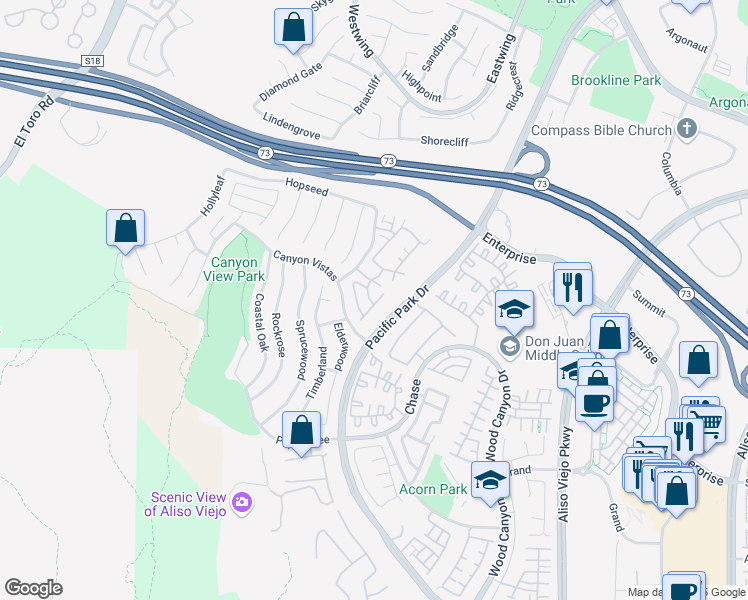 map of restaurants, bars, coffee shops, grocery stores, and more near 11 Iron Bark in Aliso Viejo